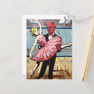 Retro Pop Art Devil With Ballet Dancer Postcard
