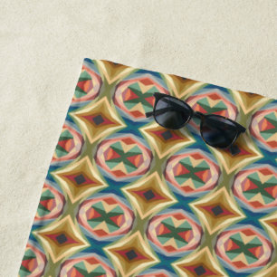 Retro Pop Art Geometric Color Block Pattern Beach Towel