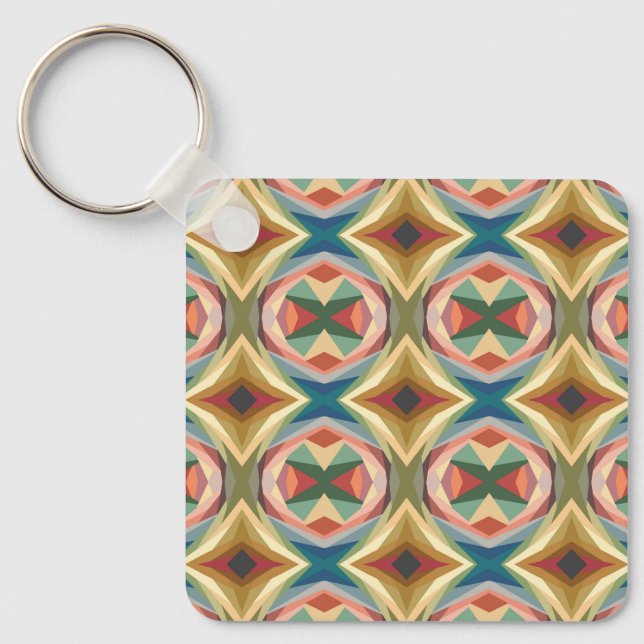 Retro Pop Art Geometric Color Block Pattern Keychain (Front)