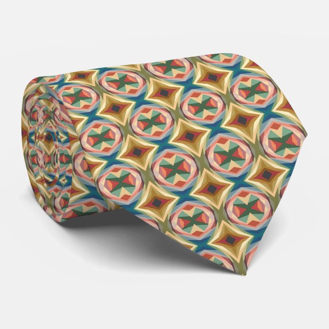 Retro Pop Art Geometric Color Block Pattern Neck Tie (Rolled)