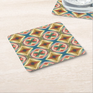 Retro Pop Art Geometric Color Block Pattern Square Paper Coaster