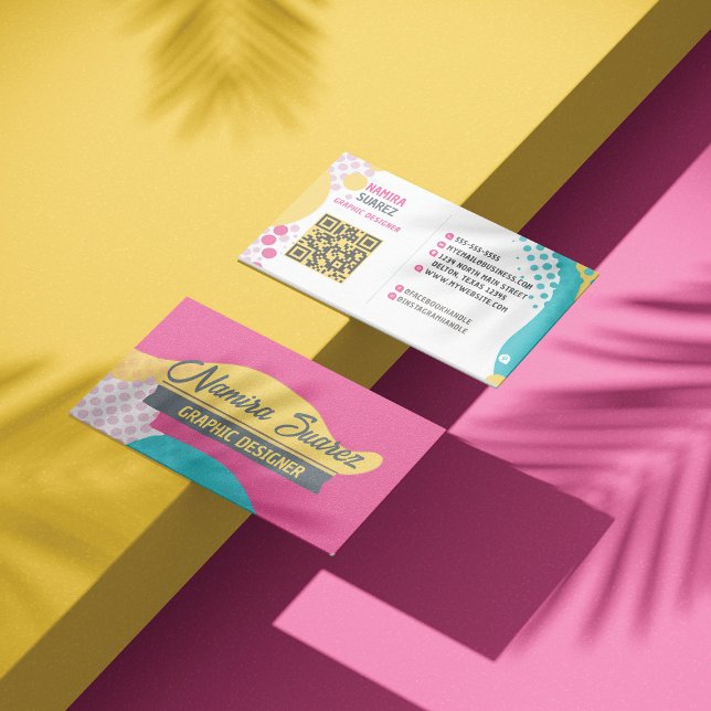 Retro Pop Art Geometric Design - Yellow Pink Blue Business Card (Creator Uploaded)