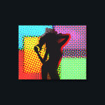 Retro Pop Art Halftone Groovy Lady Dancing Canvas Print<br><div class="desc">A great art piece for a modern environment this funky retro pop art inspired halftone picture with the silhouette of a dancing lady on a colorful background.</div>