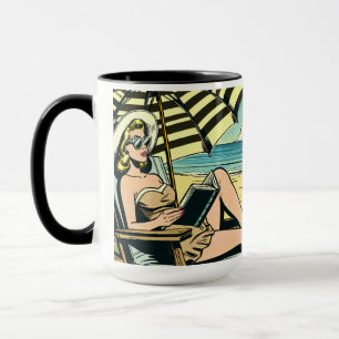 Retro Pop Art Lady Comic Book Style on Vacation Mug