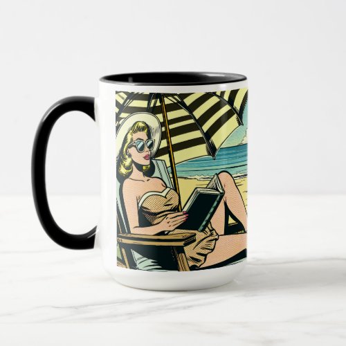 Retro Pop Art Lady Comic Book Style on Vacation Mug