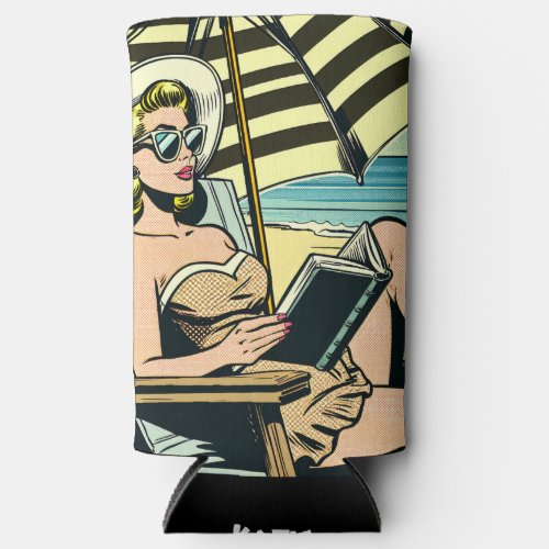 Retro Pop Art Lady Comic Book Style Personalized Seltzer Can Cooler