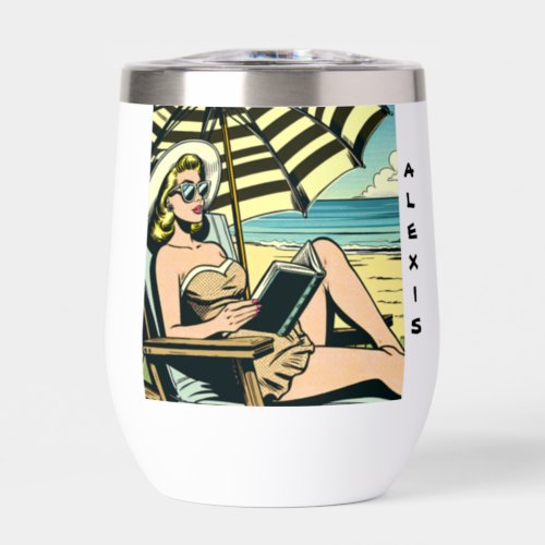 Retro Pop Art Lady Comic Book Style Personalized Thermal Wine Tumbler