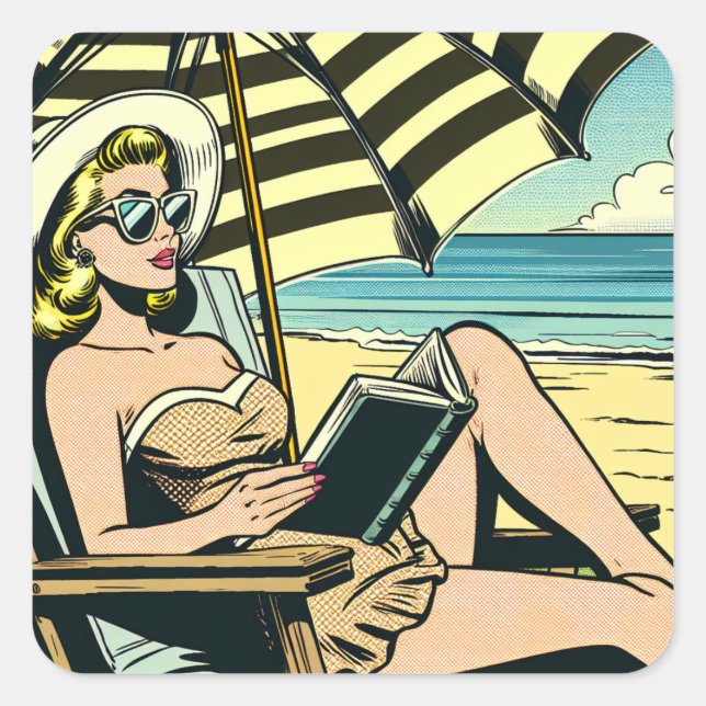 Retro Pop Art Lady Comic Book Style  Square Sticker (Front)