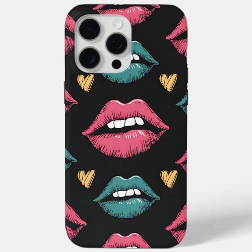 Retro Pop Art Lips and Hearts iPhone 15 Pro Max Case