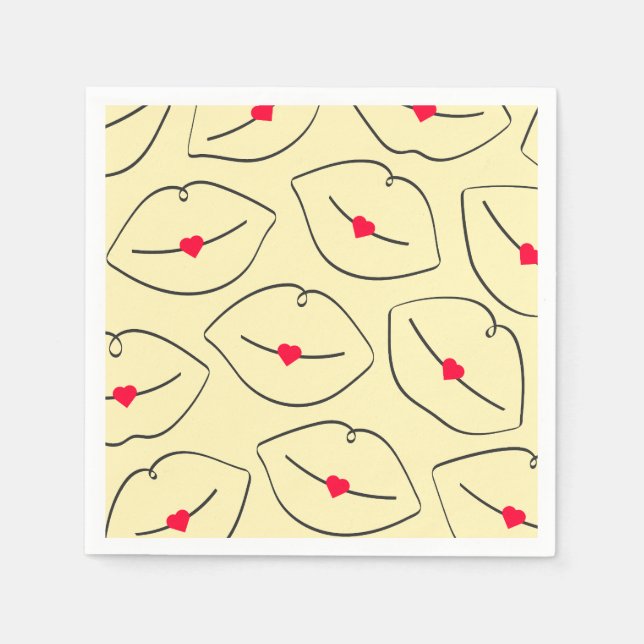 Retro Pop Art Lips & Heart Sunshine Yellow Napkins (Front)