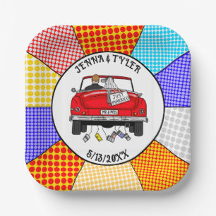 Retro Pop Art Mr & Mrs Just Got Married Paper Plates