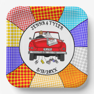 Retro Pop Art Mr & Mrs   Just Got Married Paper Plates
