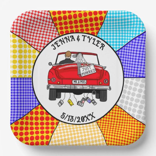  Retro Pop Art Mr  Mrs  Just Got Married Paper Plates