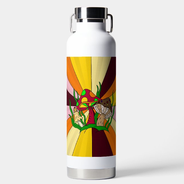 Retro Pop Art Mushrooms Water Bottle (Front)