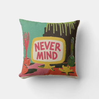 Retro Pop Art "Never Mind" Throw Pillow