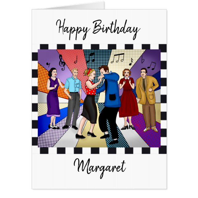 Retro Pop Art Nostalgic Couple Dancing Birthday Card (Front)