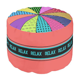 Retro Pop Art Patchwork with Text Pouf