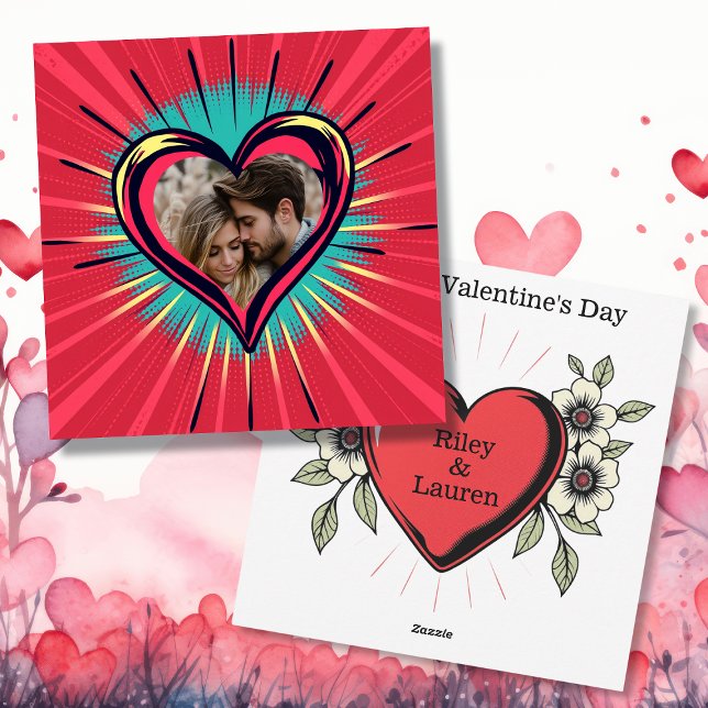 Retro Pop Art Photo and Names Valentine's Day Holiday Card (Creator Uploaded)
