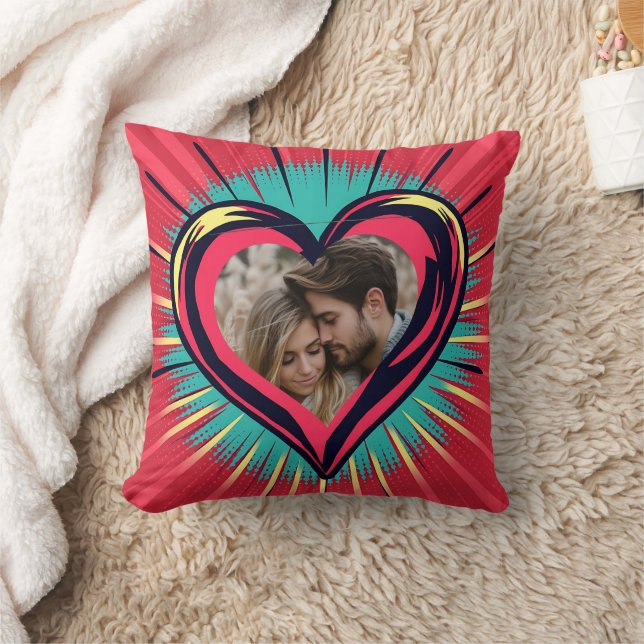 Retro Pop Art Photo and Names Valentine's Day Throw Pillow (Blanket)