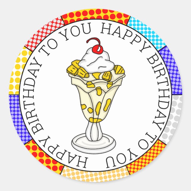 Retro Pop Art Pineapple Ice Cream Sundae    Classic Round Sticker (Front)