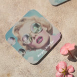 Retro Pop Art Pink and Blue Space Woman Beverage Coaster<br><div class="desc">This eye-catching design features a glamorous woman in oversized reflective sunglasses, evoking retro pop art charm. With her bold pink lips and vintage waves, the coquette aesthetic shines through, while the mirrored lenses reflect a cosmic, otherworldly scene, blending classic beauty with a futuristic twist. Floating bubbles add a playful, surreal...</div>