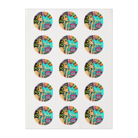 Retro Pop Art Pinup Woman Personalized Birthday   Edible Frosting Rounds (Sheet)