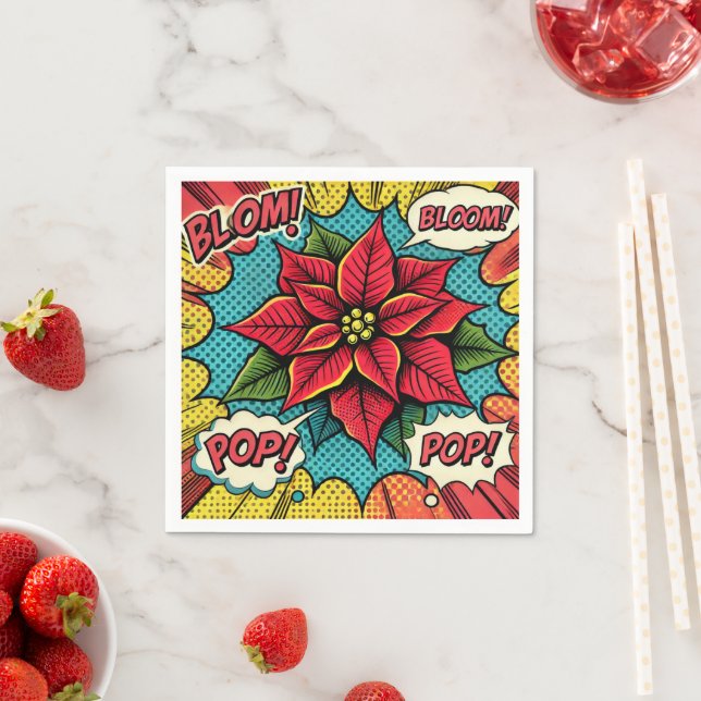 Retro Pop Art Poinsettia Comic Book Decoupage Napkins (Insitu)
