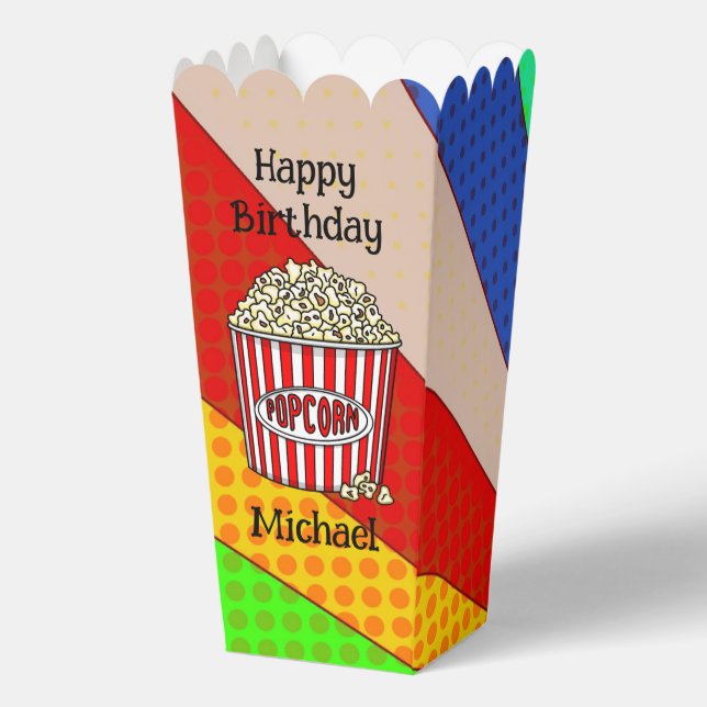Retro Pop Art Popcorn Personalized Birthday Favor Boxes (Front)