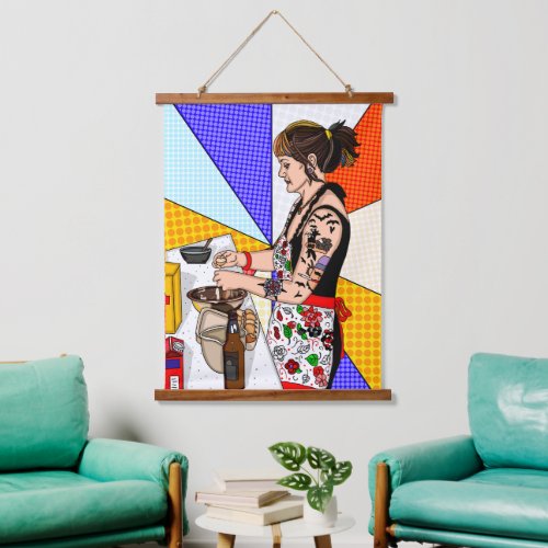 Retro Pop Art Pretty Lady Baking Hanging Tapestry