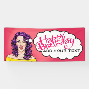 Retro Pop Art Pretty Lady Birthday Banner