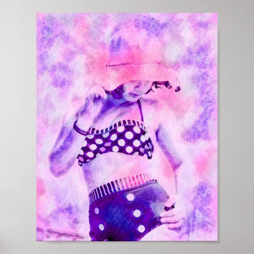 Retro Pop Art Purple Boho Girl In Bikini Vintage Poster