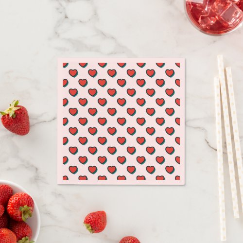 Retro Pop Art Red Blue Beige Hearts Pattern Napkins