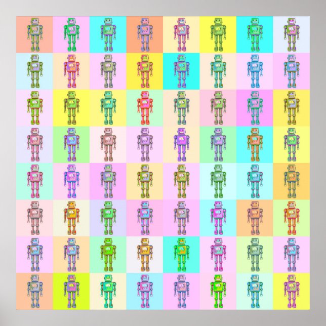 Retro Pop Art Robots v1 Poster (Front)