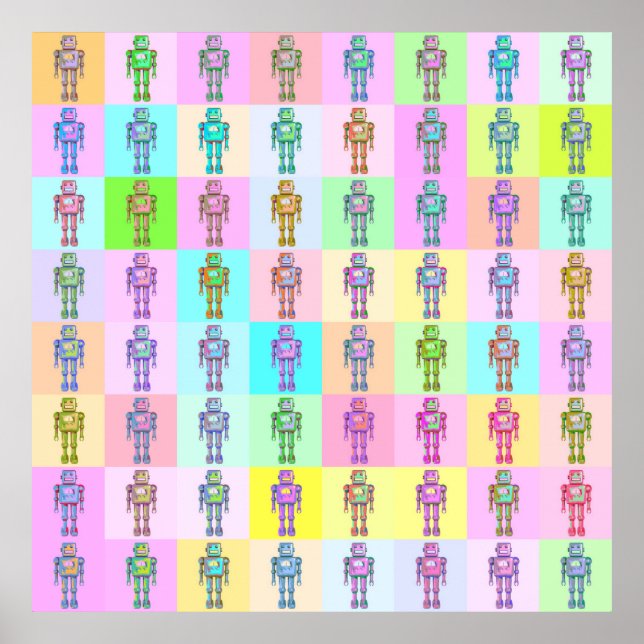 Retro Pop Art Robots v2 Poster (Front)