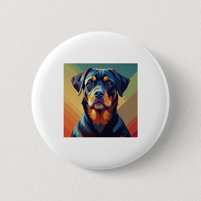 Retro Pop Art Rottweiler � Colorful Dog Portrait Button (Front)