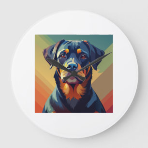 Retro Pop Art Rottweiler � Colorful Dog Portrait Large Clock