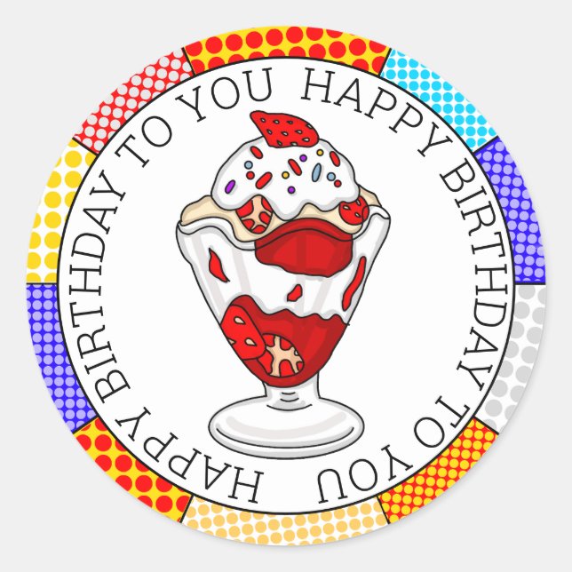 Retro Pop Art Strawberry Ice Cream Sundae   Classic Round Sticker (Front)