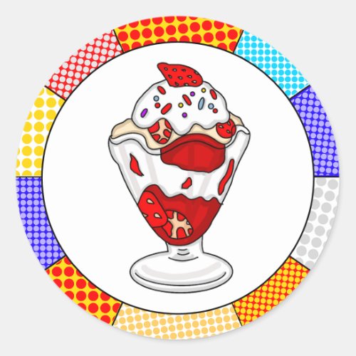 Retro Pop Art Strawberry Ice Cream Sundae   Classic Round Sticker