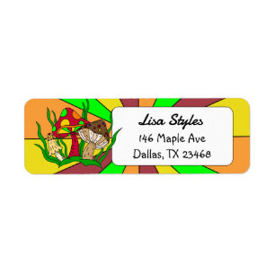 Retro Pop Art style Mushrooms Label