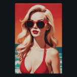 Retro Pop Art: Stylish Blonde in Red Bikini Poster<br><div class="desc">A striking retro pop art illustration featuring a stylish blonde woman in a red bikini. Her bold red sunglasses complement her vibrant lipstick,  creating a captivating and nostalgic beach scene. The vivid colors and clean lines evoke a mid-20th century pop art aesthetic,  capturing the essence of vintage glamour.</div>