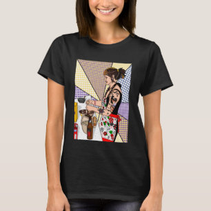 Retro Pop Art Tattoo Lady Baking in Kitchen T-Shirt