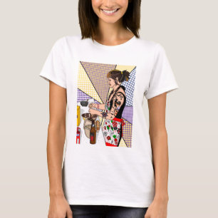 Retro Pop Art Tattoo Lady Baking in Kitchen T-Shirt