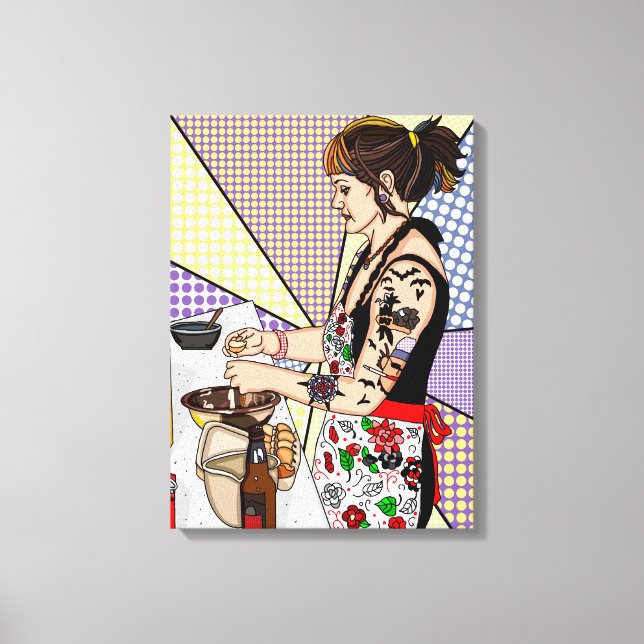Retro Pop Art Tattooed Lady Baking   Canvas Print (Front)