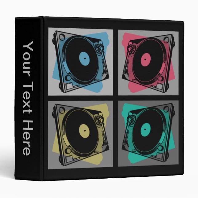 Retro Pop Art Turntables 3 Ring Binder (Front/Spine)