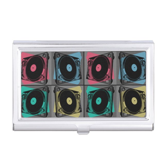 Retro Pop Art Turntables Business Card Case (Front)