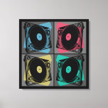 Retro Pop Art Turntables Canvas Print<br><div class="desc">There was a day when vinyl albums were the only way you could listen to your music, one side at a time. The turntable and vinyl records are making a resurgence these days. Four squares, in light to medium shades of grey, provide the background for the Retro Pop Art Turntables...</div>