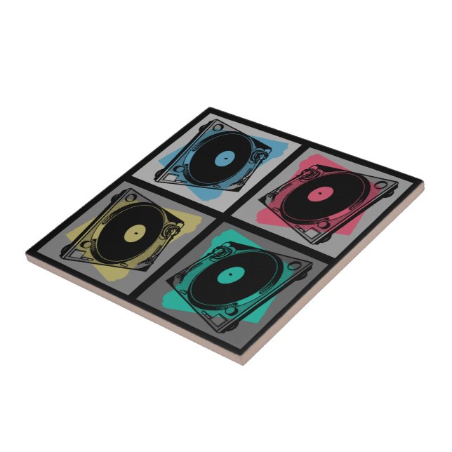 Retro Pop Art Turntables Ceramic Tile (Side)