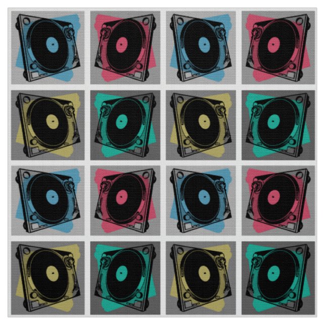 Retro Pop Art Turntables Fabric (Swatch)