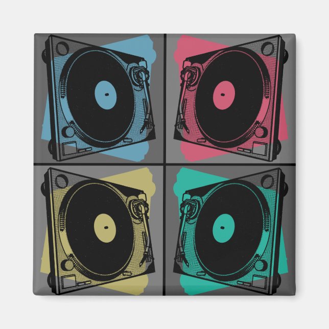 Retro Pop Art Turntables Magnet (Front)