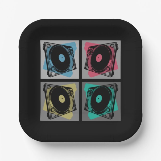 Retro Pop Art Turntables Paper Plates (Front)